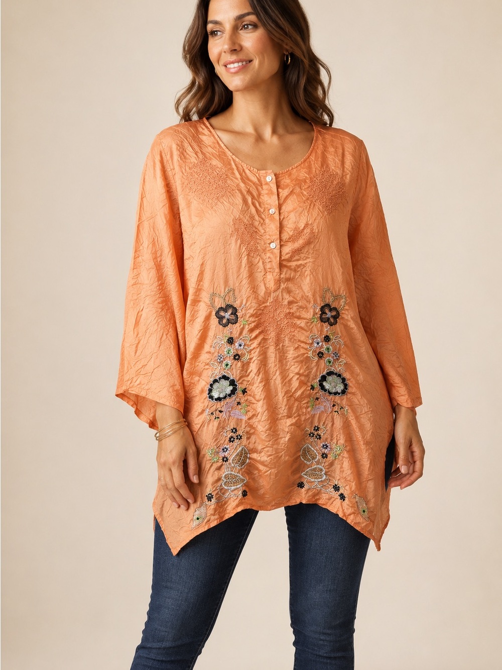 Vintage Victoria’s Secret Silk Tunic Medium Embroidered Floral Y2K